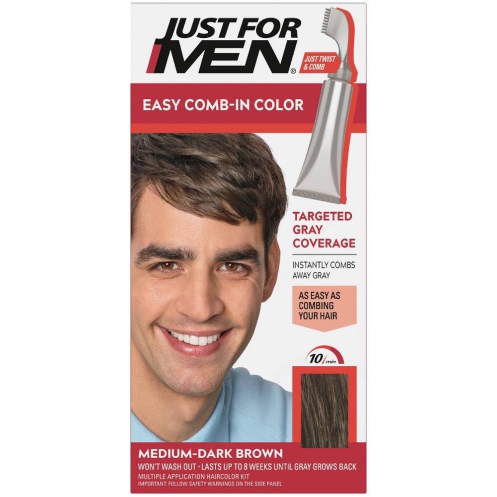 Just for Men Easy Comb -In Gray Hair Coloring for Men Comb Applicator-Med Brown